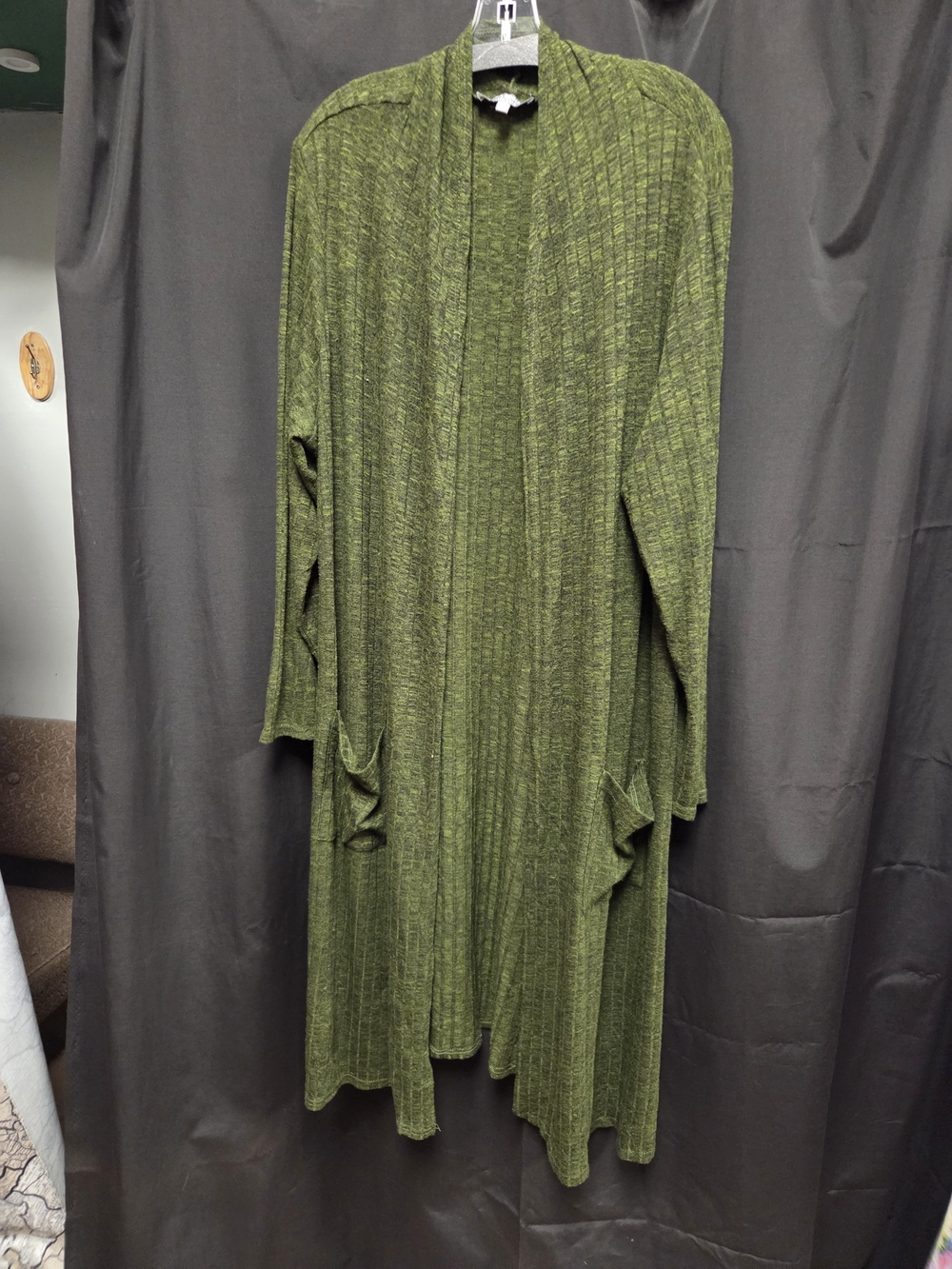 Lisa Rinna Collection Olive Green 2x Ribbed Open Cardigan